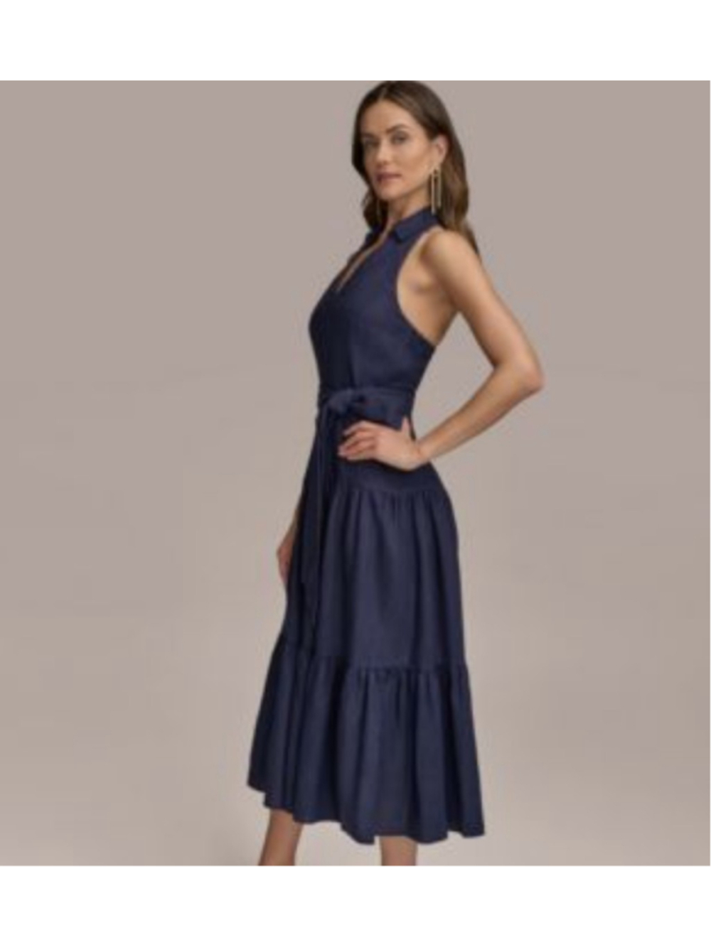 NWT Donna Karan New York Ink Blue Halter Tiered Maxi Dress Size 6 - Picture 2 of 14